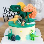 Dinosaur Cake Toppers Dino Happy Birthday Topper Flag Mini Action Figures Ornament Decor Game Toys - 3