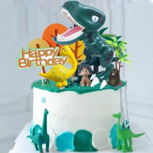 Dinosaur Cake Toppers Dino Happy Birthday Topper Flag Mini Action Figures Ornament Decor Game Toys