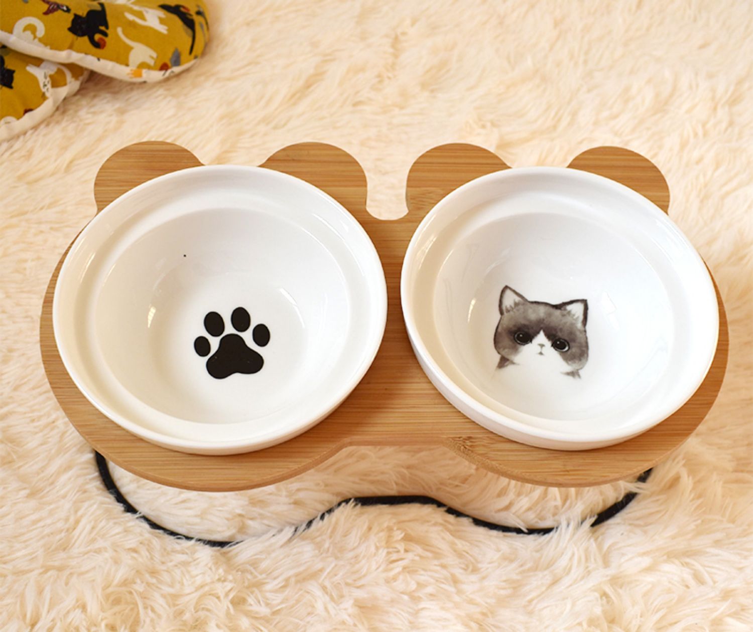 Bamboo Pet Bowl Stand With Ceramic Feeding Drinking Bowls For Cats Dogs Deluxe Pet Feeder Accessories - 21