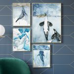 Blue Watercolor Marine Animals Posters Nordic Big Whale Ship Sea Canvas Painting And Prints Wall Art Picture For Room Home Decor - 3