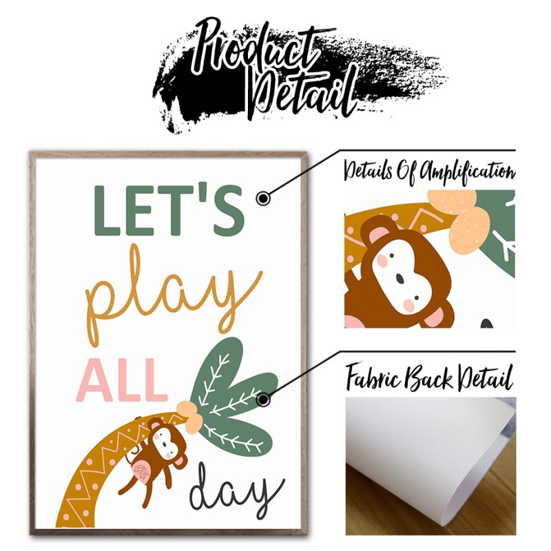 Jungle Animal Canvas Prints Lion Giraffe Zebra Monkey Sloth Kids Room