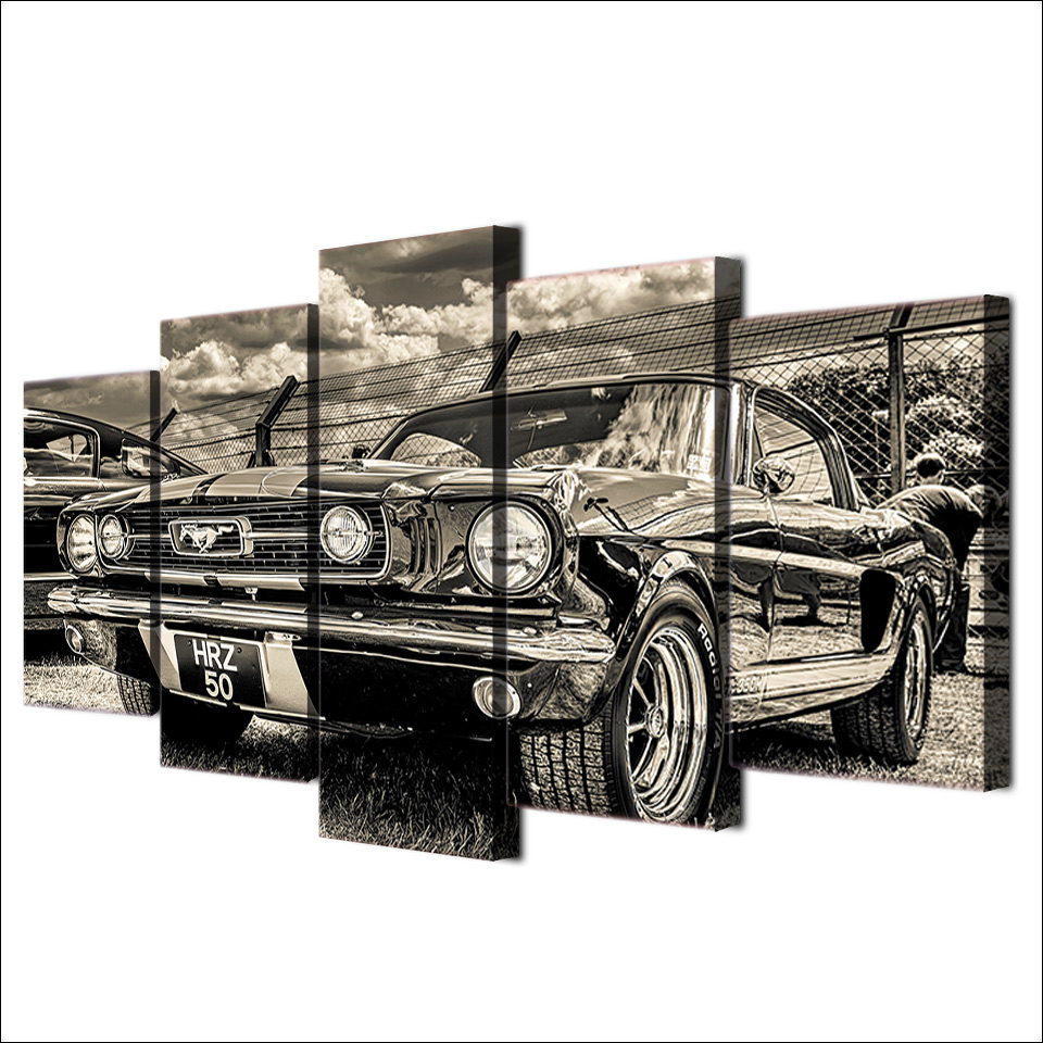 1965 Ford Mustang 5piece Canvas Wall Art Pengda Modern Sports Car Hd Print Poster Modular Home Decor Artwork - 2