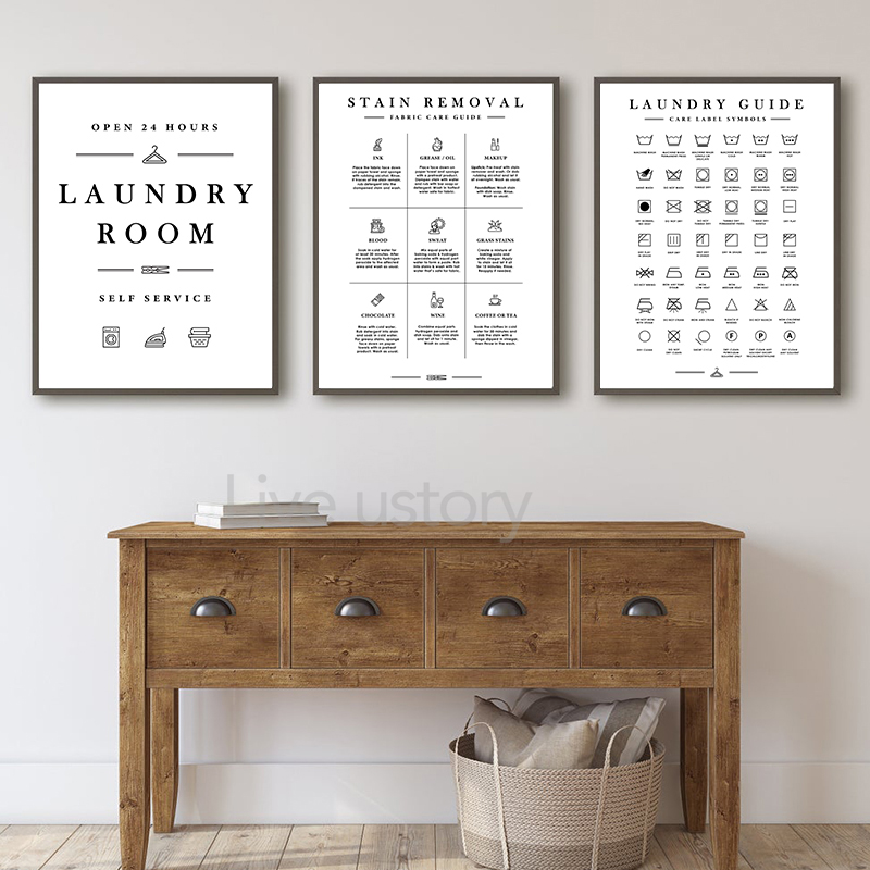 Modern Simple Bathroom Laundry Guide Sign Decorative Painting With Decontamination Instructions Room Background Decor - 4