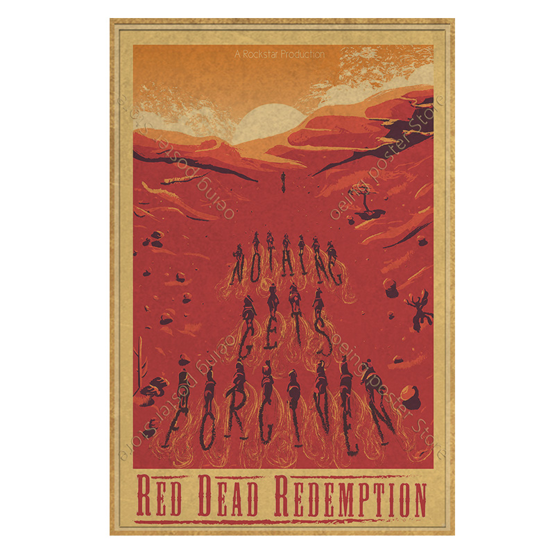 Red Dead Redemption 2 Vintage Kraftpaper Style Game Poster 40x60cm Retro Wall Art For Home Bar Internet Cafe Decor - 18