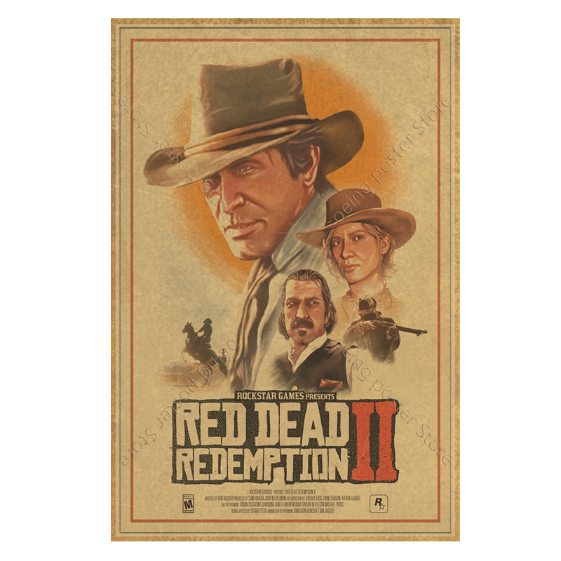 Red Dead Redemption 2 Vintage Kraftpaper Style Game Poster 40x60cm Retro Wall Art For Home Bar Internet Cafe Decor - 6