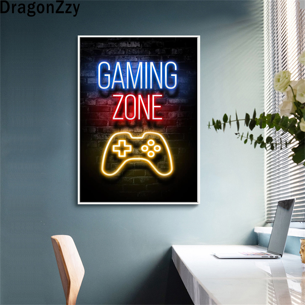 Kids Gaming Wall Art Funny Poster With Glow Effect Canvas Painting Prints For Boys Playroom Decor - 5