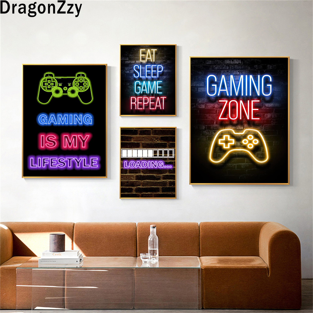 Kids Gaming Wall Art Funny Poster With Glow Effect Canvas Painting Prints For Boys Playroom Decor - 3