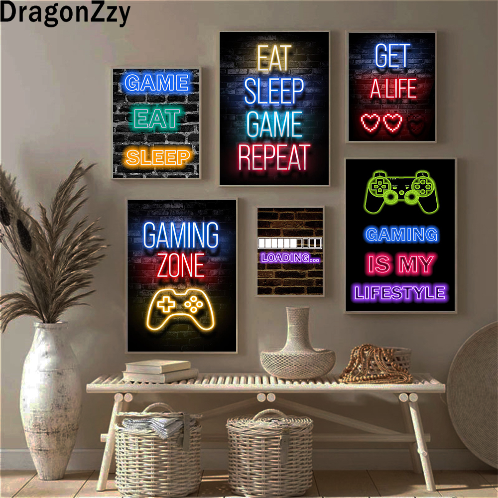 Kids Gaming Wall Art Funny Poster With Glow Effect Canvas Painting Prints For Boys Playroom Decor - 2