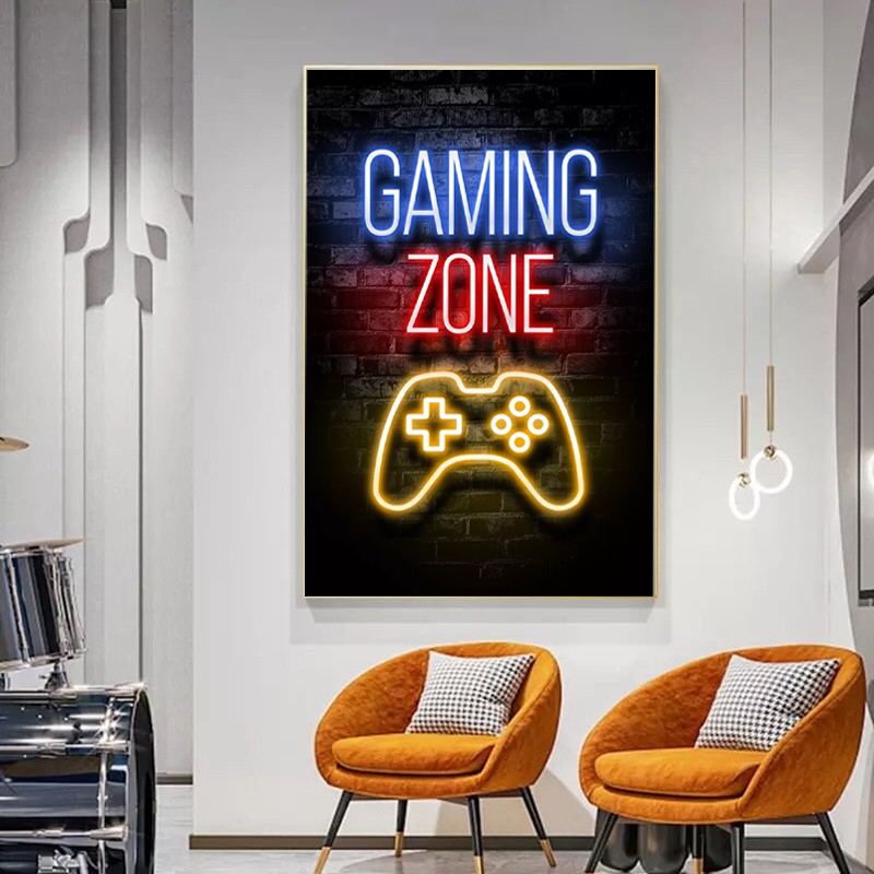 Eat Sleep Game Repeat Framed Canvas Wall Art Gamer Room Decor Gaming Themed Decorative Painting For Salon - 2