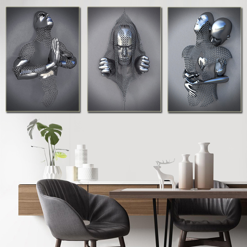 Franck Kuman Nordic Metal Figure Sculpture Canvas Print Modern Wall Art Poster For Home And Living Room Decor - 5