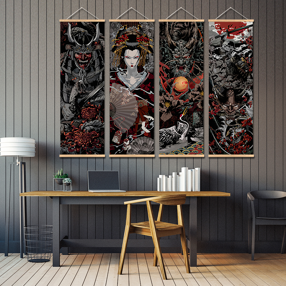 Scroll Canvas Poster Vintage Japan Samurai Sakuran Ukiyoe Wall Art Boho Pictures Aesthetic Room Decor Paintings - 2