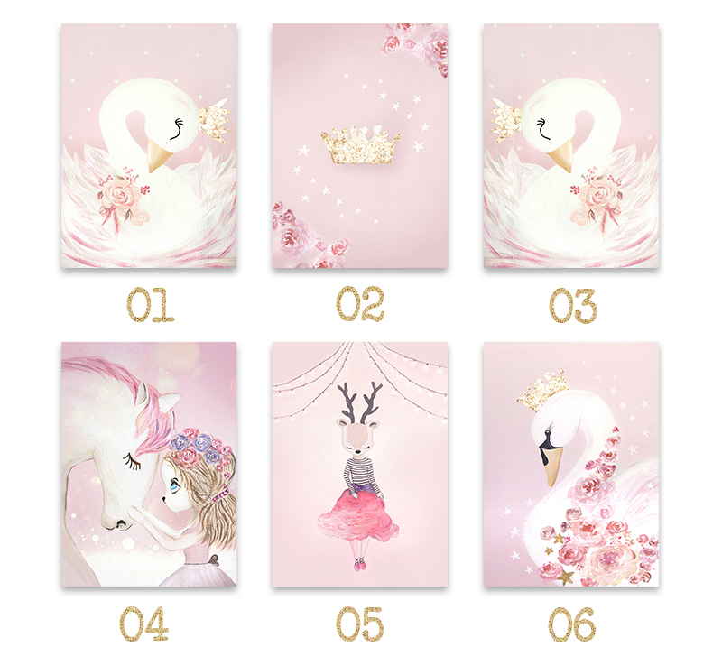 Personalized Pink Kawaii Swan Wall Art Canvas Nursery Room Decor Custom Letter Posters Prints For Bedroom - 9