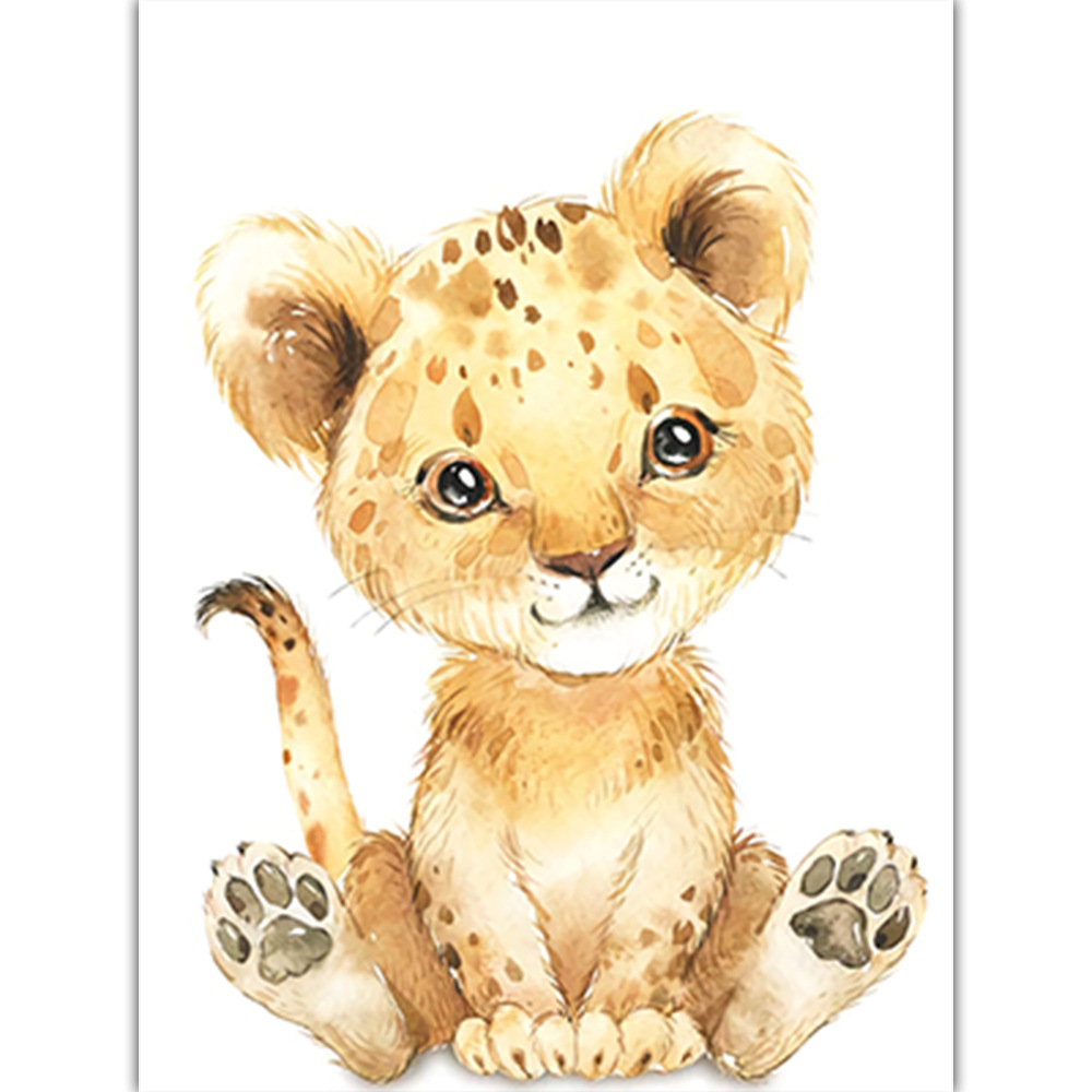Watercolor Animal Poster A4 Elephant Tiger Cute Cartoon Kindergarten Children Room Decorative Painting Baby Decor Adorable - 4