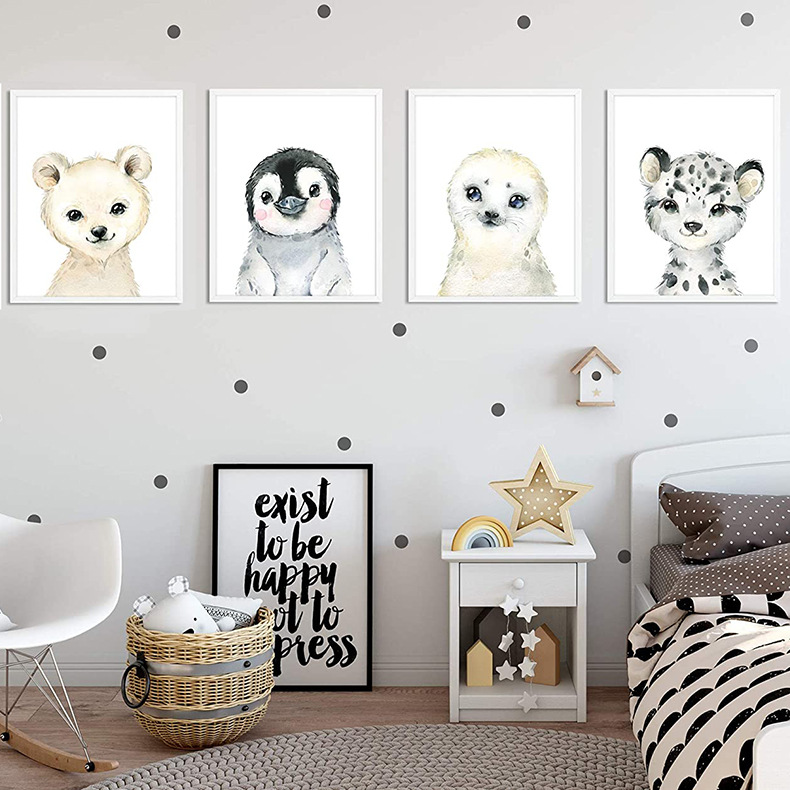 Watercolor Animal Poster A4 Elephant Tiger Cute Cartoon Kindergarten Children Room Decorative Painting Baby Decor Adorable - 2