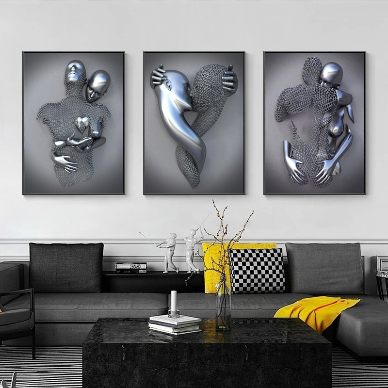 Abstract Romantic Canvas Art Prints Modern Metal Wall Decor Living Room Home Decoration Statues - 2