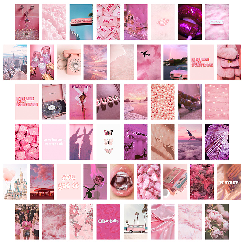 50pcs Pink Aesthetic Picture For Wall Collage Print Kits Warm Color Room Decor Girls Art Prints Dorm Poster - 5