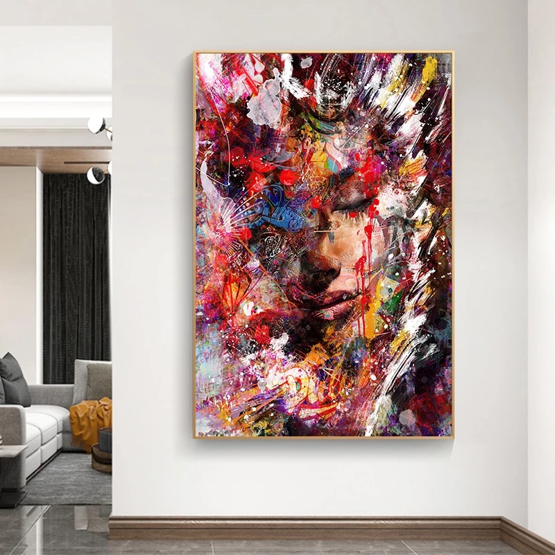 Modern Abstract Graffiti Art Canvas Womans Portrait Wall Decor Posters And Prints For Living Room - 4