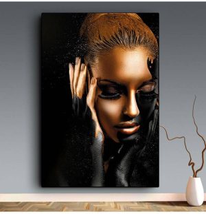 Prints Scandinavian Wall Picture For Living Room Black Gold African Art Woman Oil Painting On Canvas Cuadros Posters And