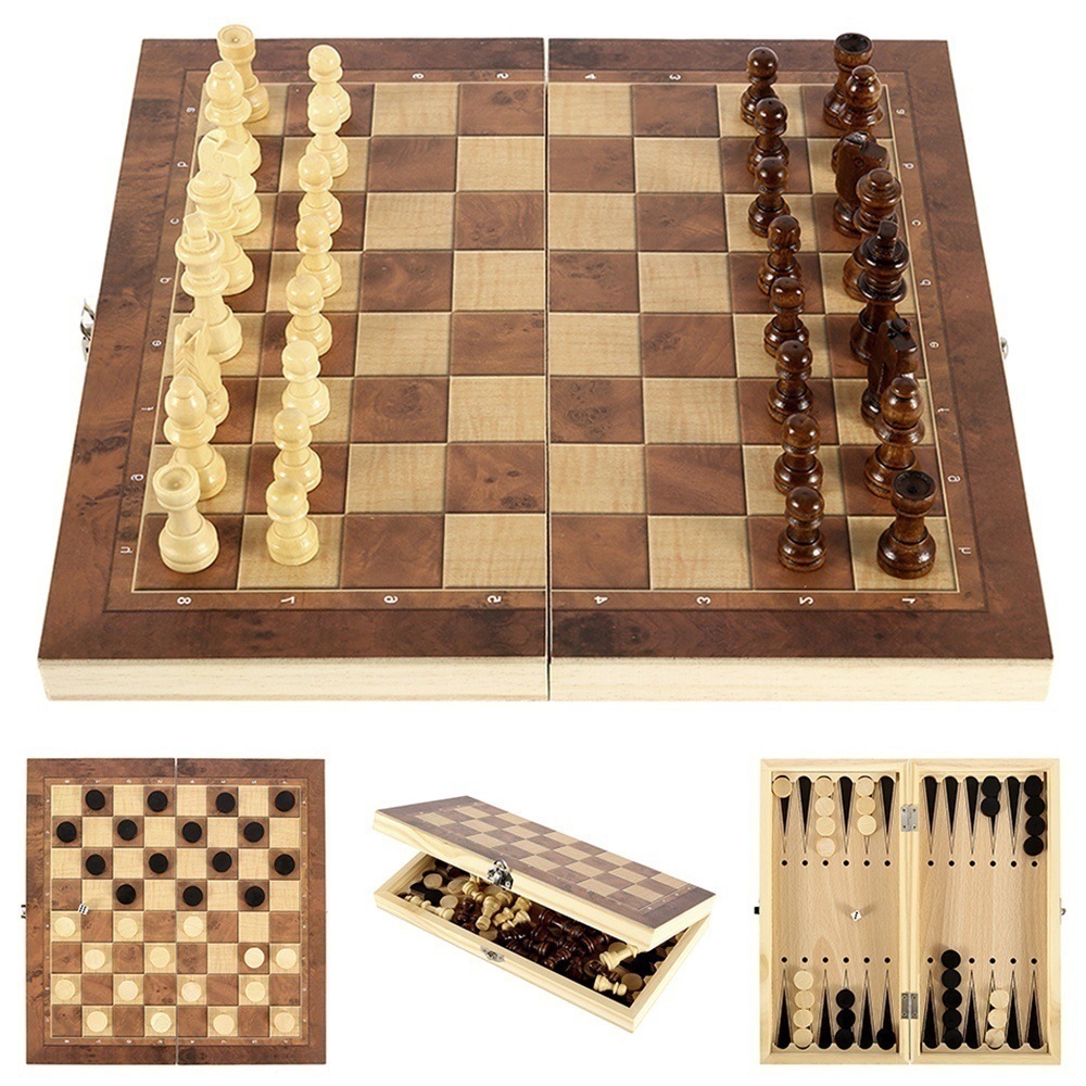 Magnetic Folding Wooden Chess Set Large Portable Travelfriendly Game With Storage Compartment 34 Pieces Ideal For Kids Adults - 16