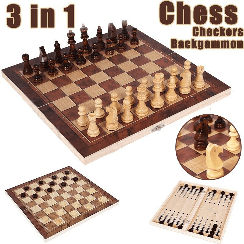 Magnetic Folding Wooden Chess Set Large Portable Travelfriendly Game With Storage Compartment 34 Pieces Ideal For Kids Adults - 13