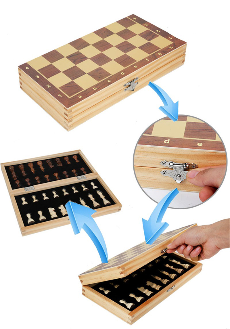 Magnetic Folding Wooden Chess Set Large Portable Travelfriendly Game With Storage Compartment 34 Pieces Ideal For Kids Adults - 12