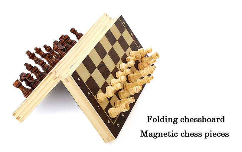 Magnetic Folding Wooden Chess Set Large Portable Travelfriendly Game With Storage Compartment 34 Pieces Ideal For Kids Adults - 10