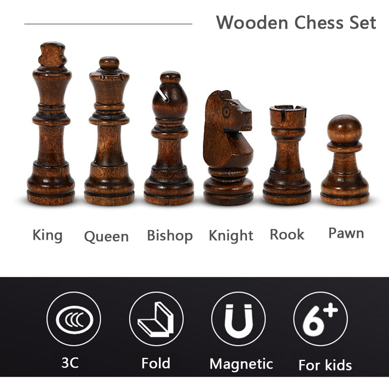 Magnetic Folding Wooden Chess Set Large Portable Travelfriendly Game With Storage Compartment 34 Pieces Ideal For Kids Adults - 8