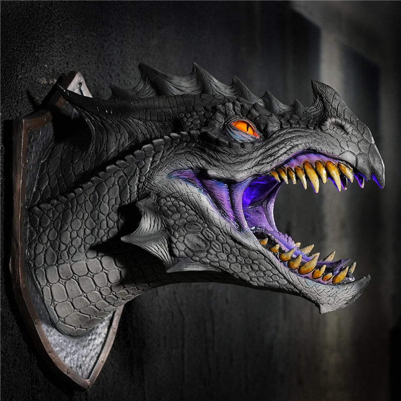 3d Wallmounted Dragon Dinosaur Statue Legends Prop Smoke Light Sculpture Artistic Home Room Decor - 3