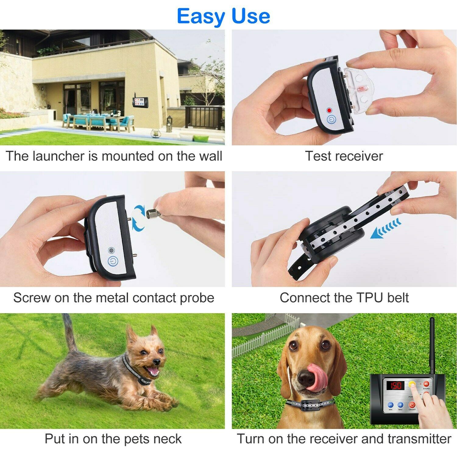 Wireless 2in1 Electric Dog Fence Training Collar Outdoor Adjustable Range Waterproof Reflective With Remote - 14