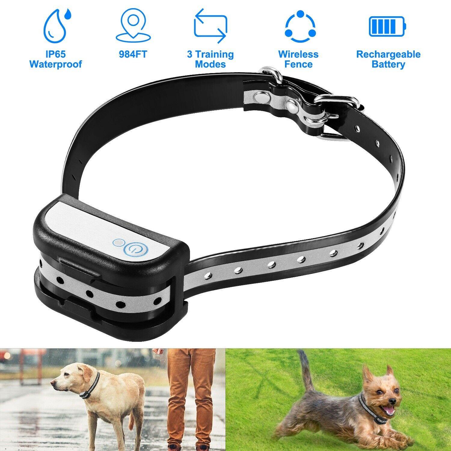 Wireless 2in1 Electric Dog Fence Training Collar Outdoor Adjustable Range Waterproof Reflective With Remote - 6