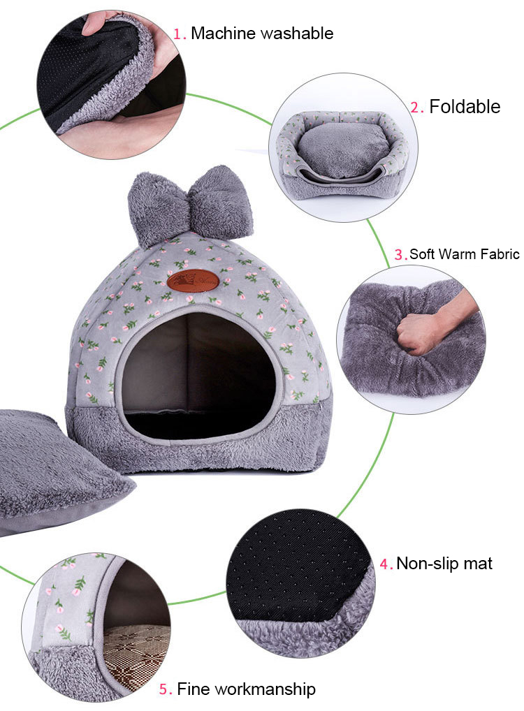 Cozy Cat Dog Cave Bed Winterready Soft Fleece Nest With Cute Bow Design Ideal For Small To Medium Pets - 5