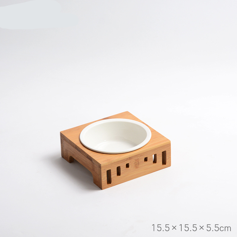 Bamboo Double Pet Feeder With Detachable Stainless Steel Bowls Ceramic Dog Cat Bowl Holder For Puppies - 12