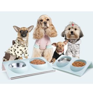 Double Dog Bowls Food Water Feeder For Cats Pets Feeding Dishes Splash-proof Stainless Steel Pet Bowl Year - 2