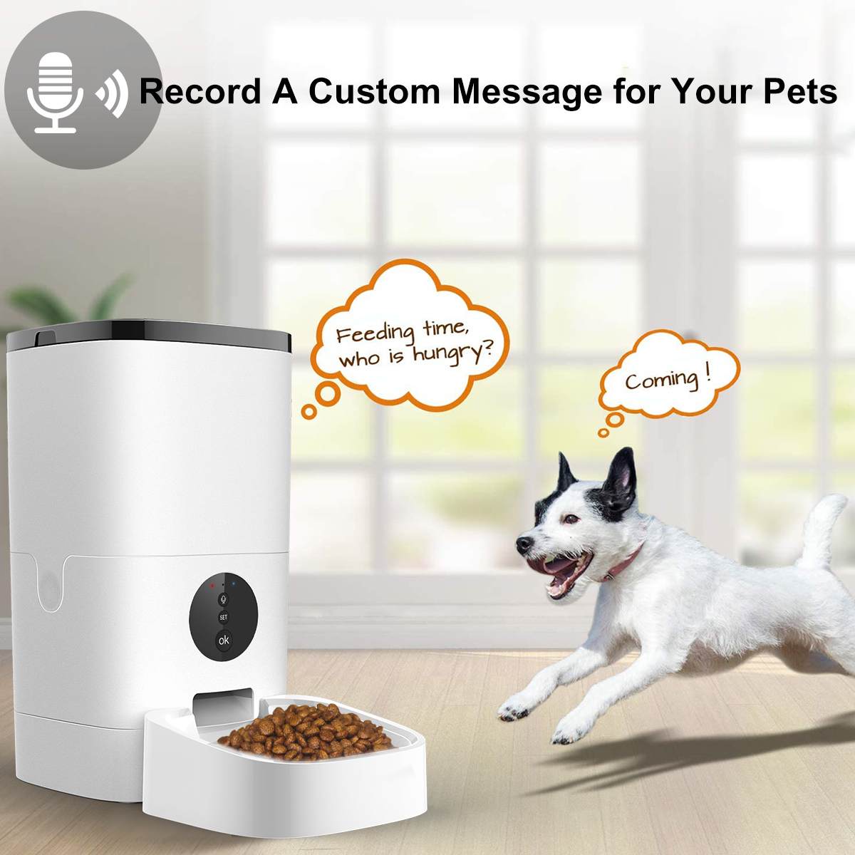 Wificontrolled Pet Food Dispenser With Voice Recorder 6l Large Capacity Automatic Timer Feeding For Cats And Dogs Button Version - 2