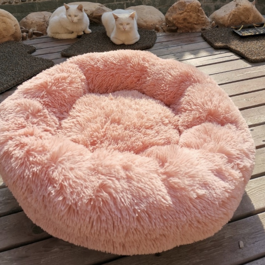 Vip Link - Dog Long Plush Dounts Beds Calming Bed Hondenmand Pet Kennel Super Soft Fluffy Comfortable For Large Cat House