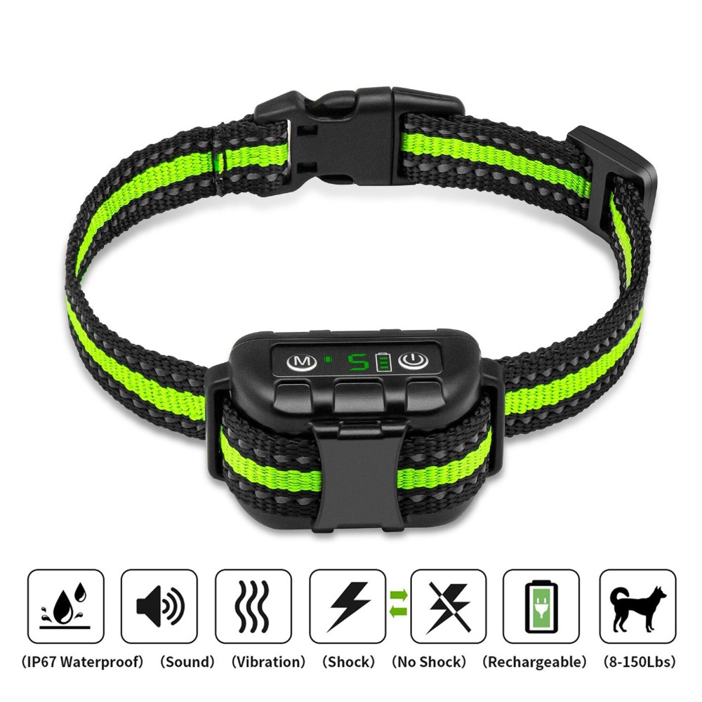 Antibark Training Collar With Electric Shock Vibration Sound Led Features For Small To Large Dogs - 1