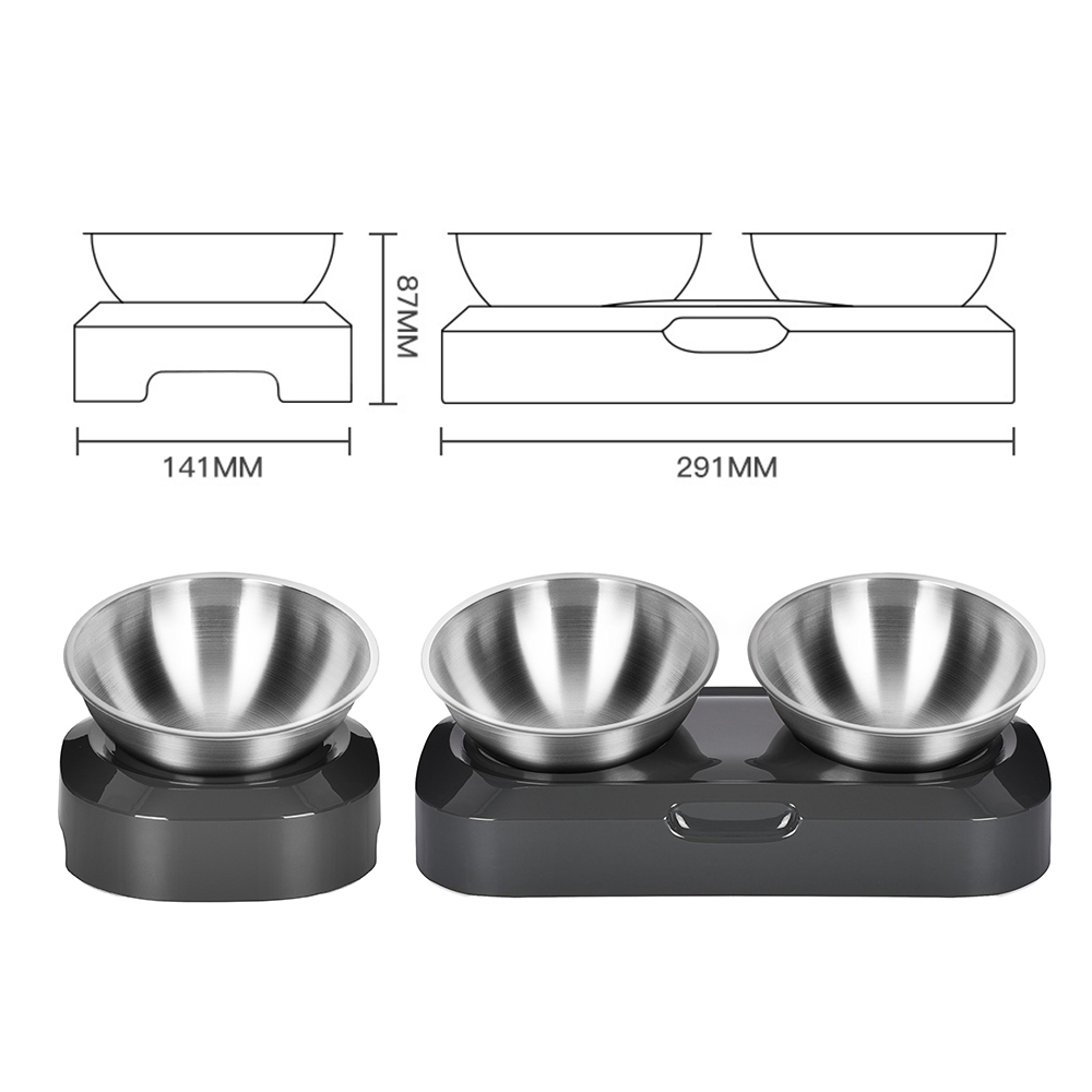 Elevated Stainless Steel Nonslip Double Pet Bowl For Cats Dogs Easyclean Food Water Feeder - 2