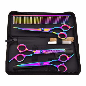Hot Pet Hair Cut Colorful Scissors Clippers Flat Tooth Pets Beauty Tools Set Kit Dogs Grooming Cutting Scissor