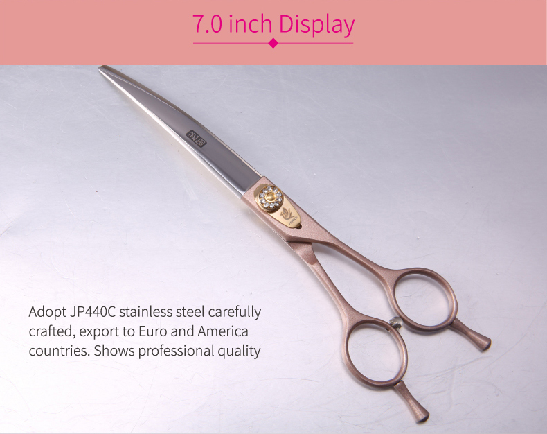 Fenice 7inch Professional Rose Gold Curved Scissors For Pet Dog Small Animal Grooming Haircut - 3