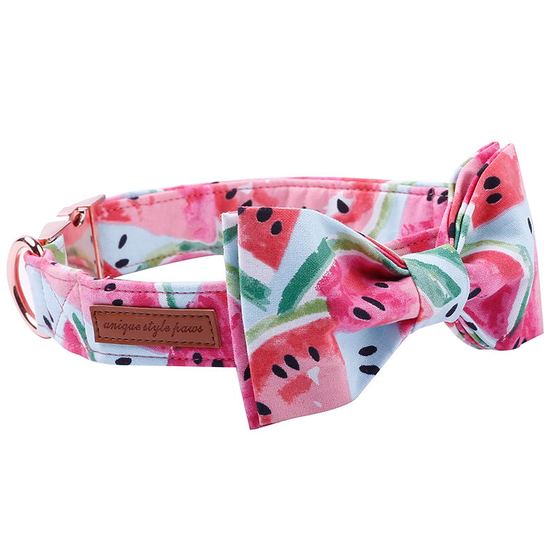 Cotton Fabric Dog Collar Leash Set Rose Gold Metal Buckle Pink Bow Tie Design For Small Big Dogs - 8