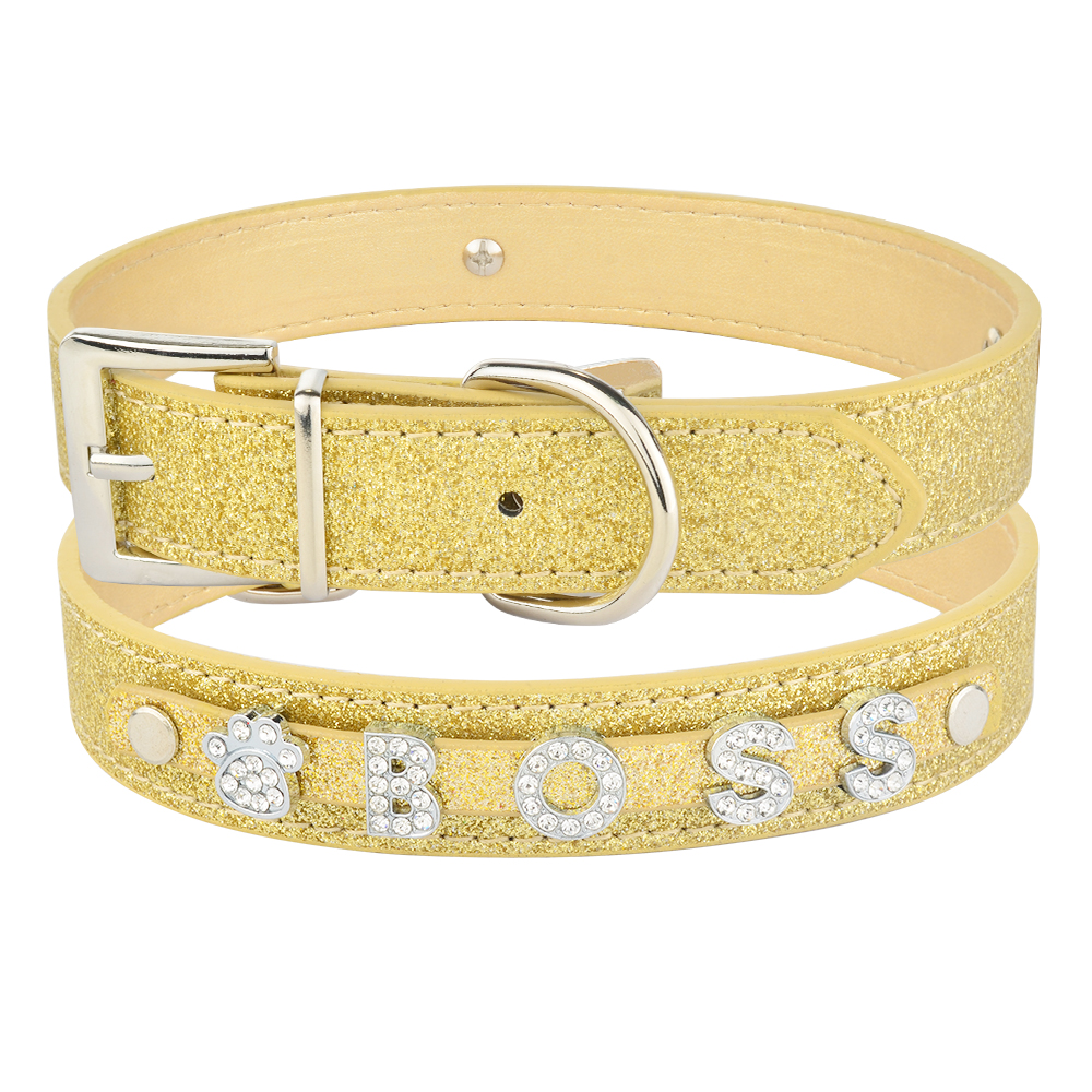 Customized Leather Dog Collar With Rhinestone Bling Charms Personalized Name For Cats Dogs - 6