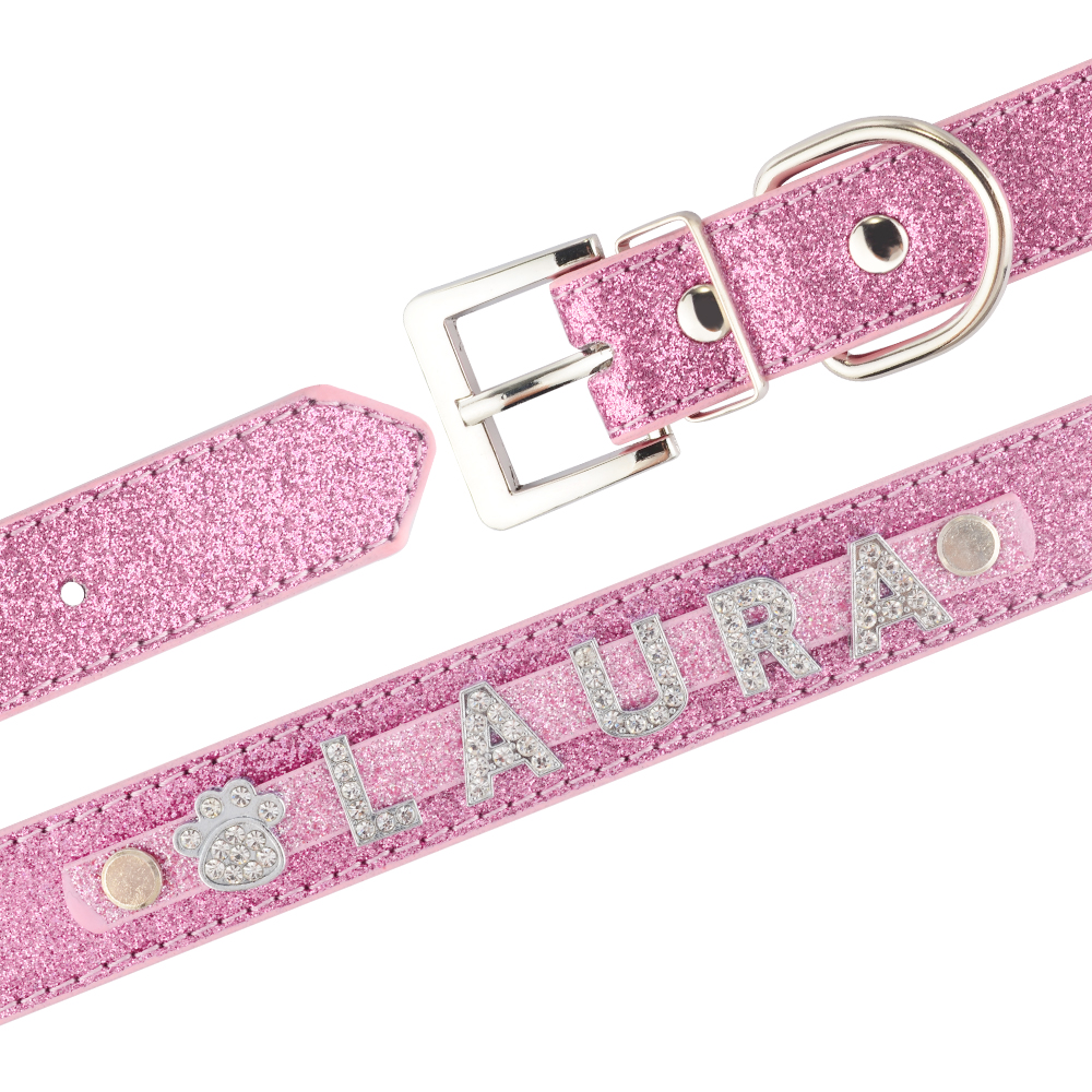 Customized Leather Dog Collar With Rhinestone Bling Charms Personalized Name For Cats Dogs - 3