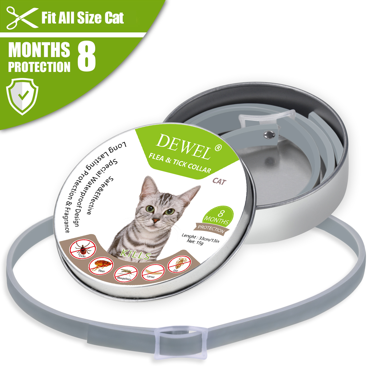 Dewel Adjustable Pet Collar For Cats Dogs Longterm 8 Month Protection Against Fleas Ticks And Mosquitoes Outdoor Use - 9