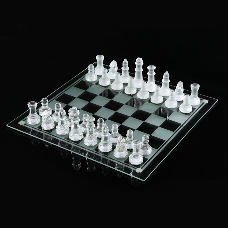 Deluxe Glass Chess Set With Crystal Mirror Board 10x10 Inch Solid Pieces Ideal Gift For Adults And Youth - 1