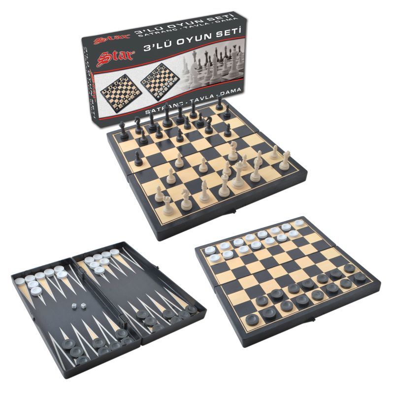 BIG SIZE 3in1 Wooden Chess Set Handmade Backgammon & Checkers 