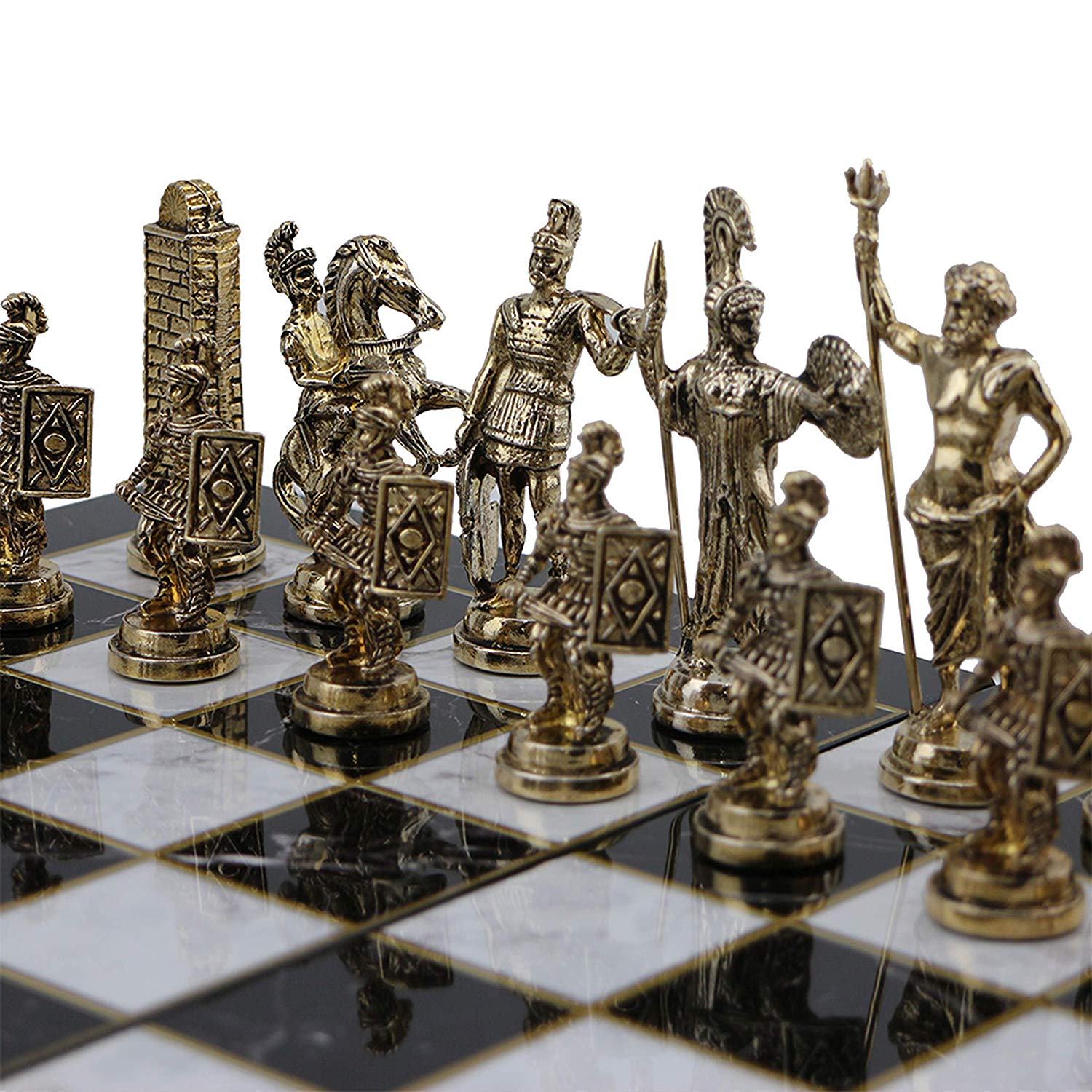 Deluxe Roman Historical Chess Pieces Set Medium Size Metal 7cm King Board Not Included - 4