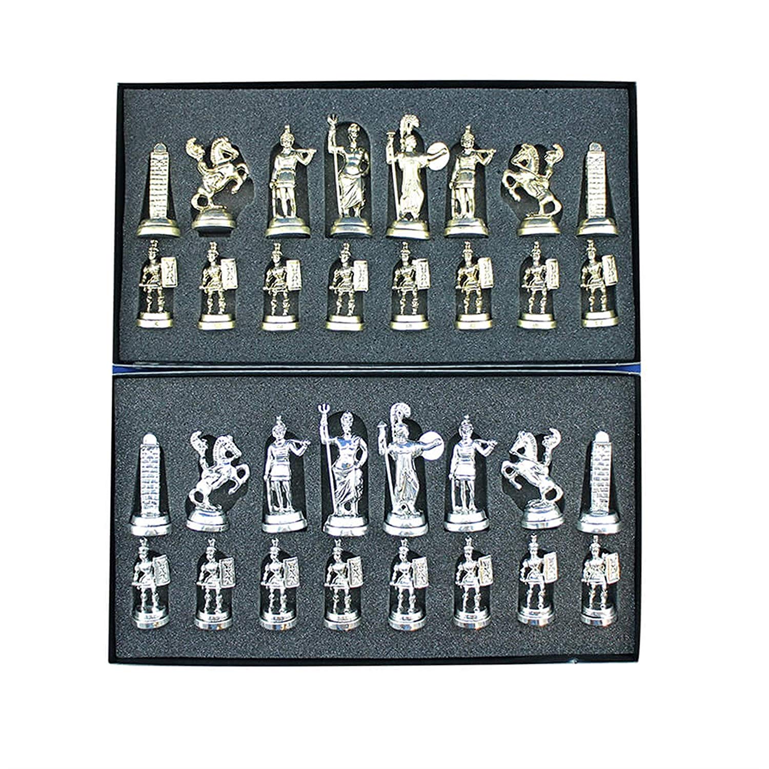 Deluxe Roman Historical Chess Pieces Set Medium Size Metal 7cm King Board Not Included - 3