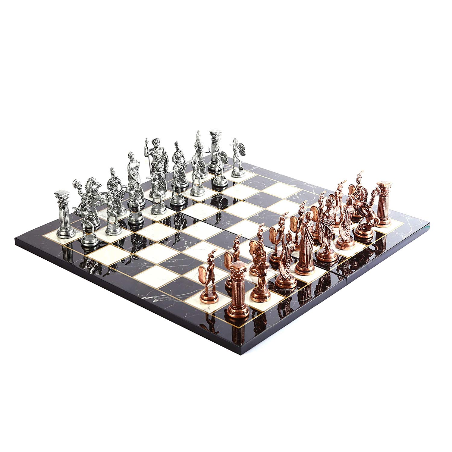 Handcrafted Antique Copper Chess Set With Historical Roman Figures Marbledesign Wooden Board Adult Game 11cm King - 4