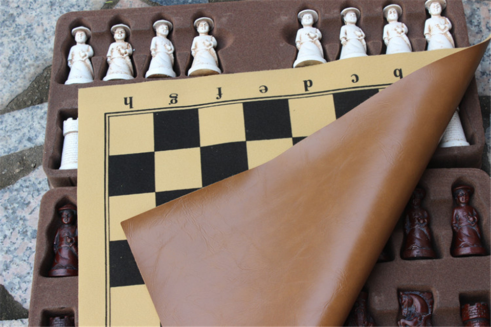 Large Antique Chess Set Resin Figures Leather Board Ideal Christmas Birthday Parentchild Game Gift By Easytoday - 6