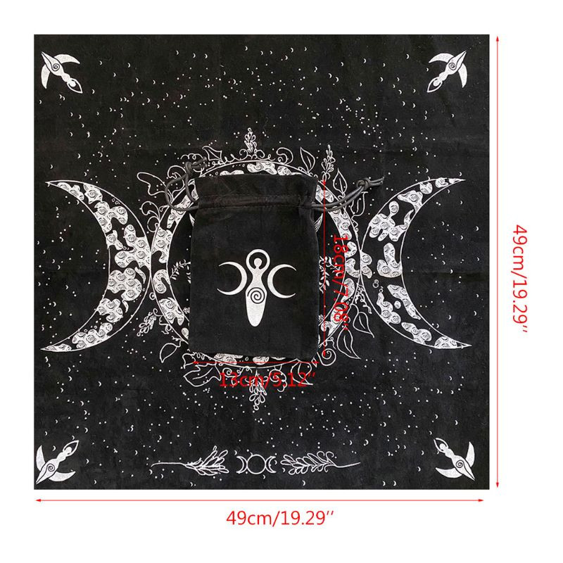 Triple Goddess Moon Phases Altar Tarot Cloth Velvet Astrology Divination Cards Tablecloth 19 Inch With Carry Bag - 2